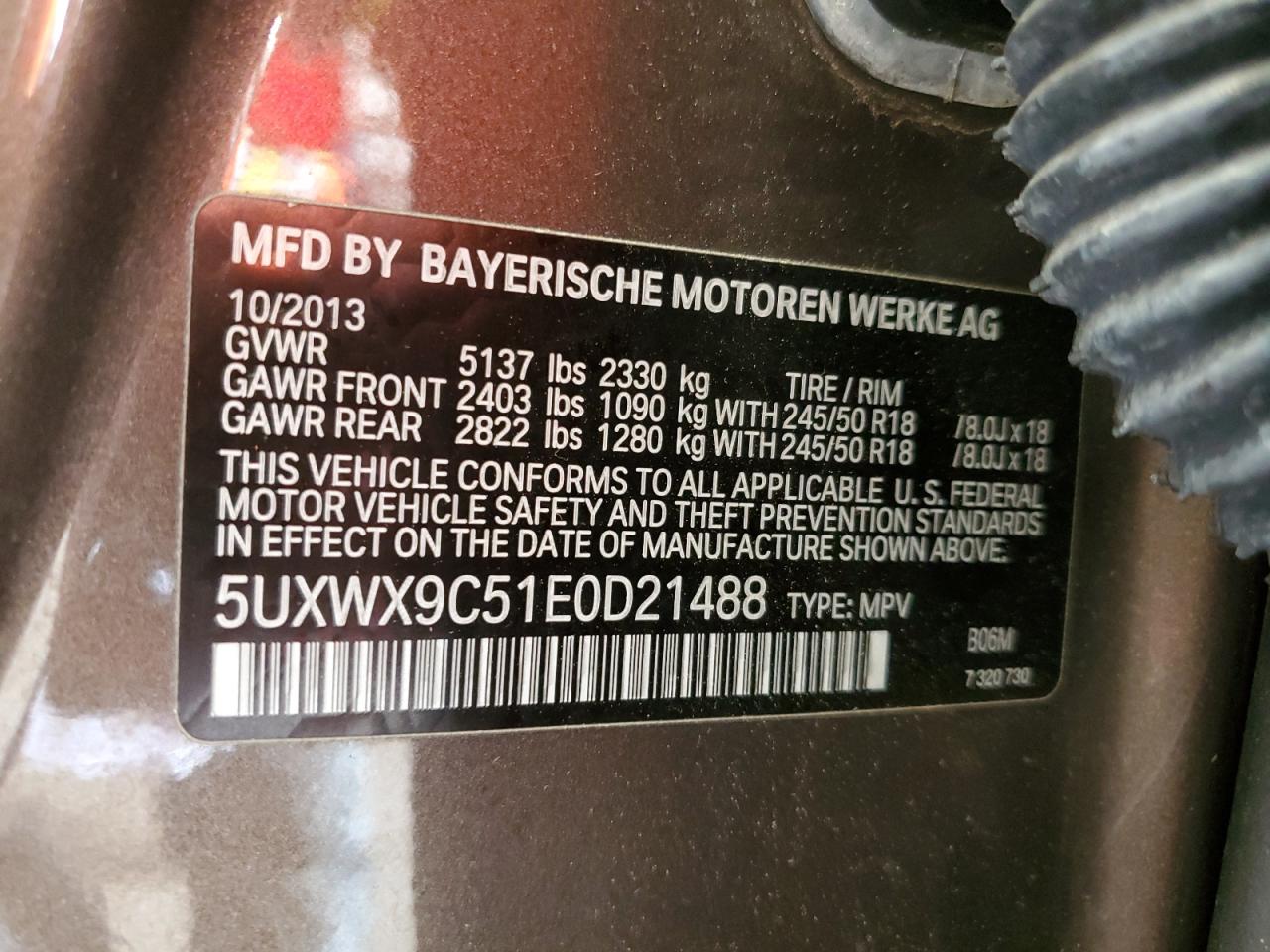 2014 BMW X3 xDrive28I VIN: 5UXWX9C51E0D21488 Lot: 64575115