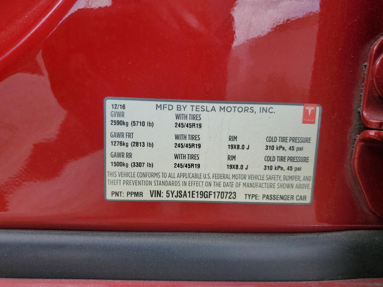 2016 Tesla Model S VIN: 5YJSA1E19GF170723 Lot: 64208945