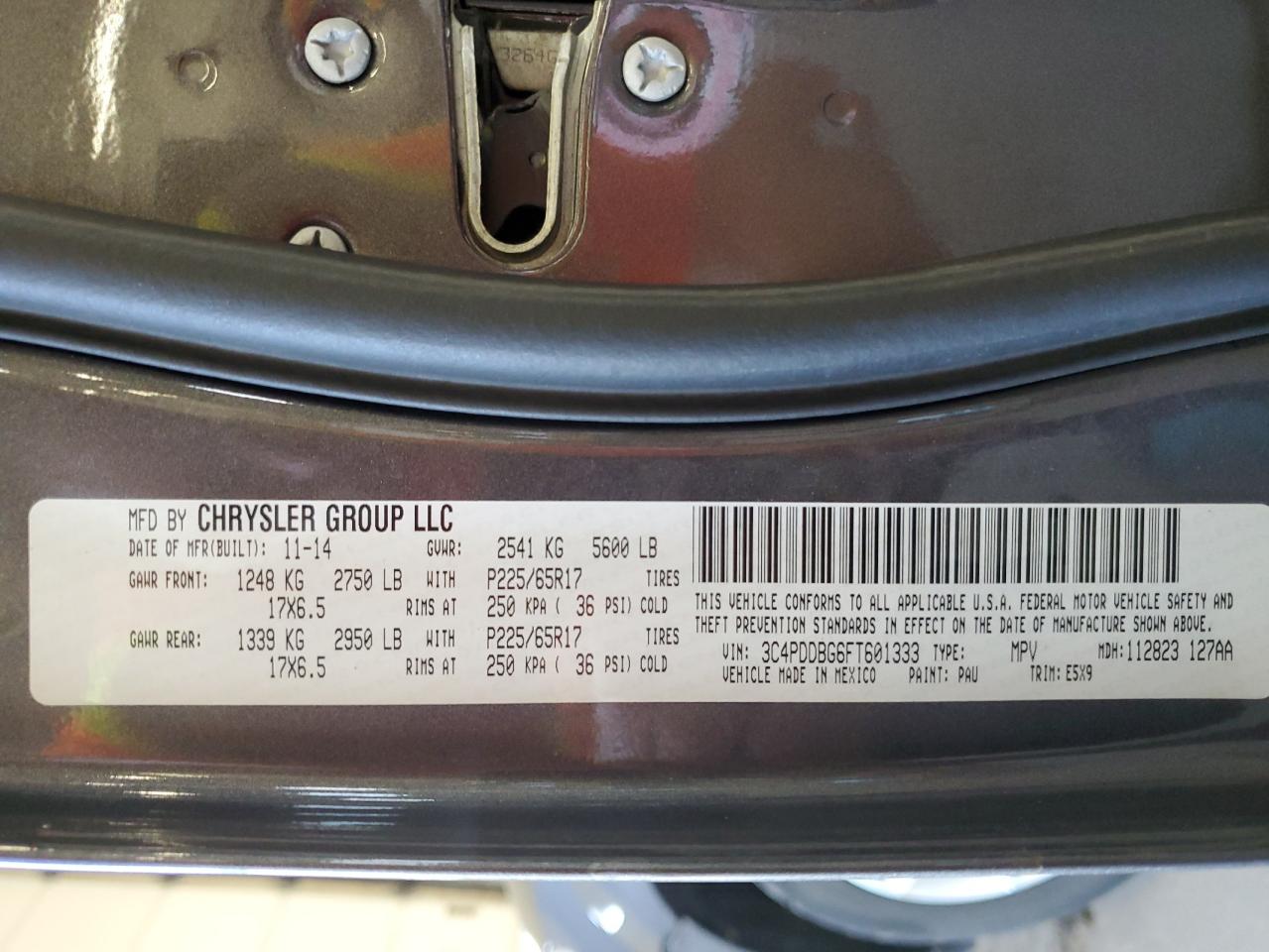 2015 Dodge Journey Sxt VIN: 3C4PDDBG6FT601333 Lot: 66755995