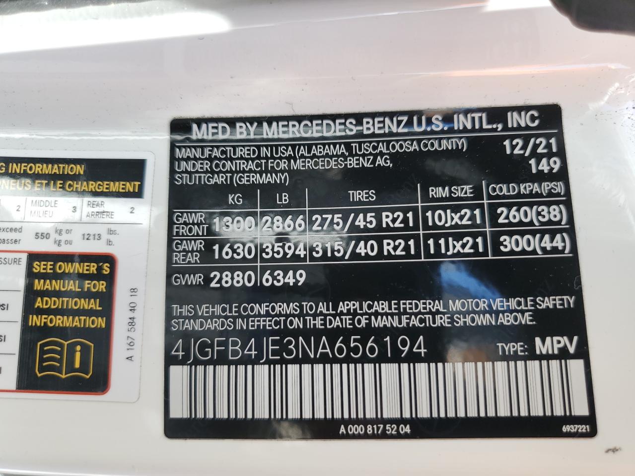 2022 Mercedes-Benz Gle 350 VIN: 4JGFB4JE3NA656194 Lot: 63529885