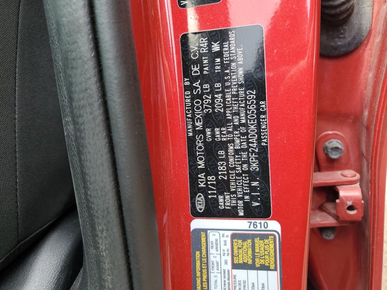 2019 Kia Forte Fe VIN: 3KPF24AD0KE056592 Lot: 65918875