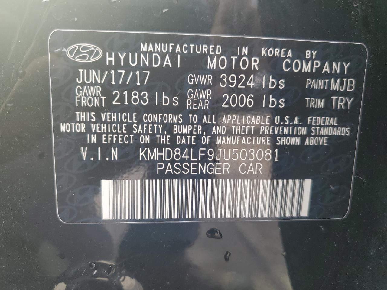 KMHD84LF9JU503081 2018 Hyundai Elantra Sel