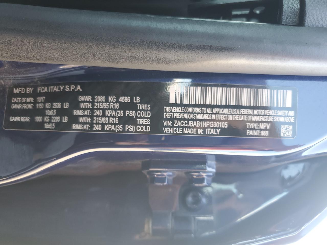 2017 Jeep Renegade Sport VIN: ZACCJBAB1HPG30105 Lot: 64560695