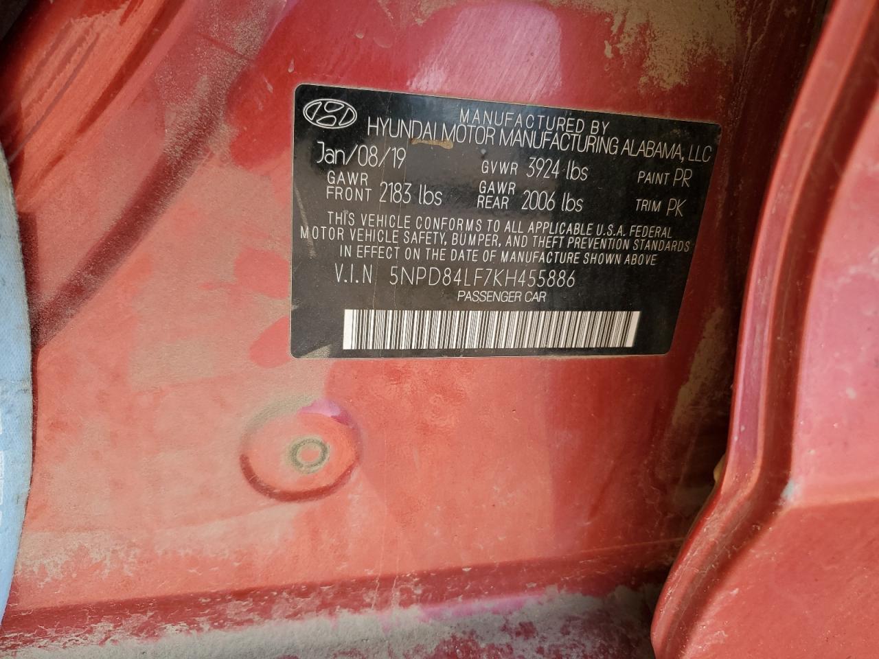 2019 Hyundai Elantra Sel VIN: 5NPD84LF7KH455886 Lot: 63639935