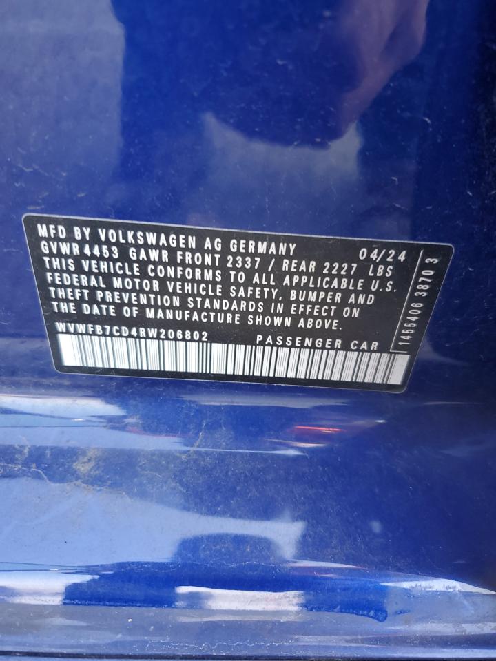 2024 Volkswagen Golf R VIN: WVWFB7CD4RW206802 Lot: 65628085