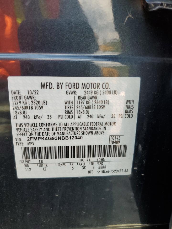 2022 Ford Edge Se VIN: 2FMPK4G93NBB12040 Lot: 64175385