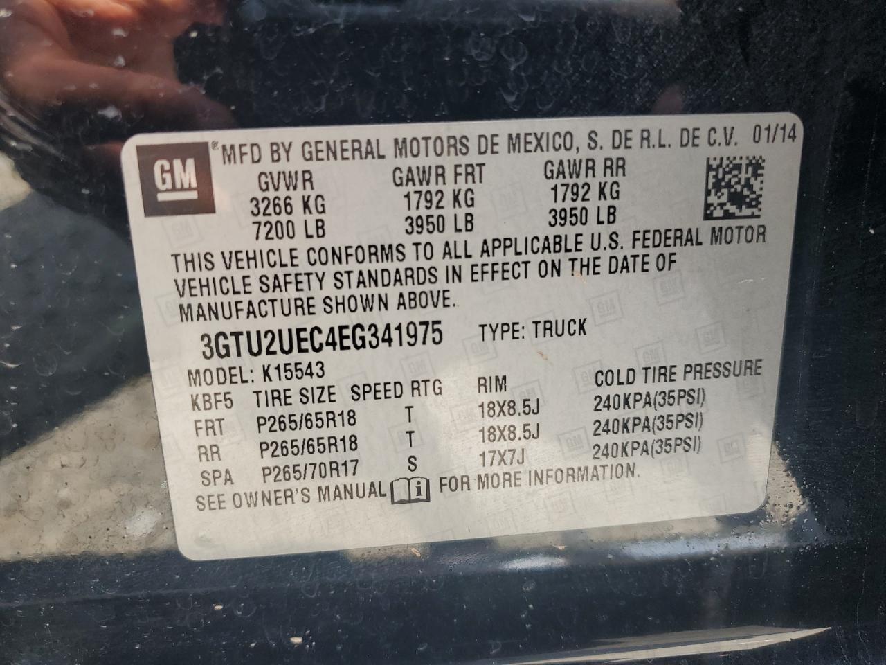 2014 GMC Sierra K1500 Sle VIN: 3GTU2UEC4EG341975 Lot: 72033835