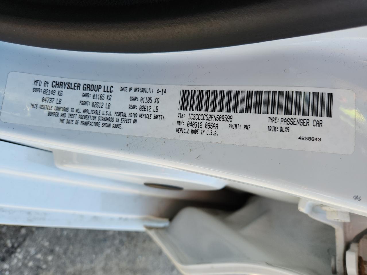 2015 Chrysler 200 C VIN: 1C3CCCCG2FN509599 Lot: 62956225