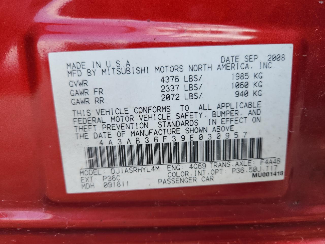 2009 Mitsubishi Galant Es VIN: 4A3AB36F39E030957 Lot: 66081255