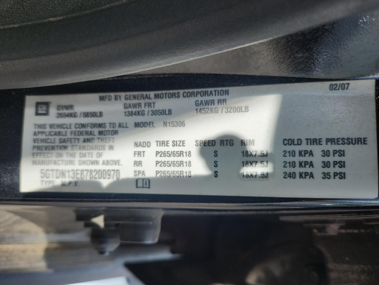 2007 Hummer H3 VIN: 5GTDN13E878200970 Lot: 63004815
