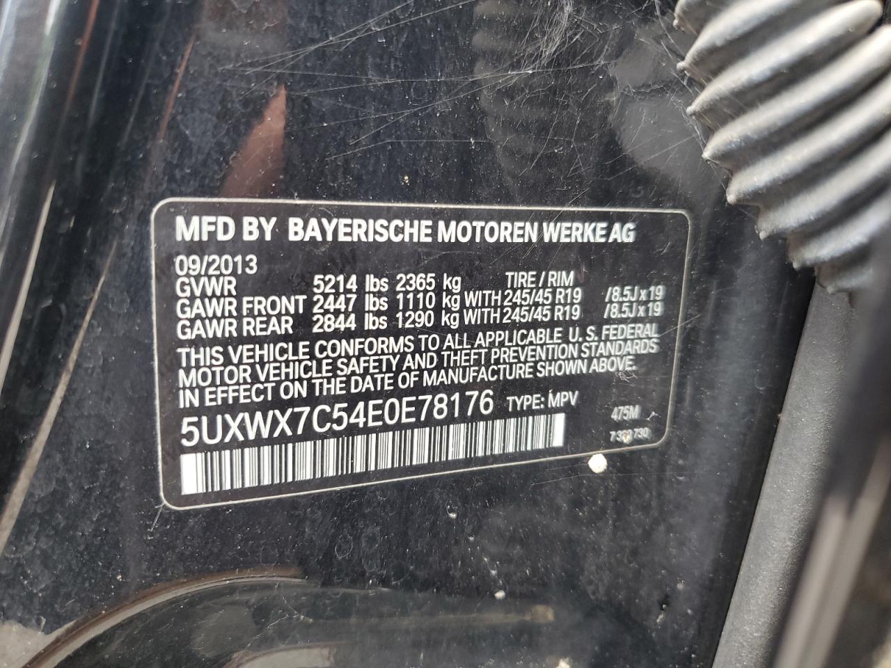 2014 BMW X3 xDrive35I VIN: 5UXWX7C54E0E78176 Lot: 62096435