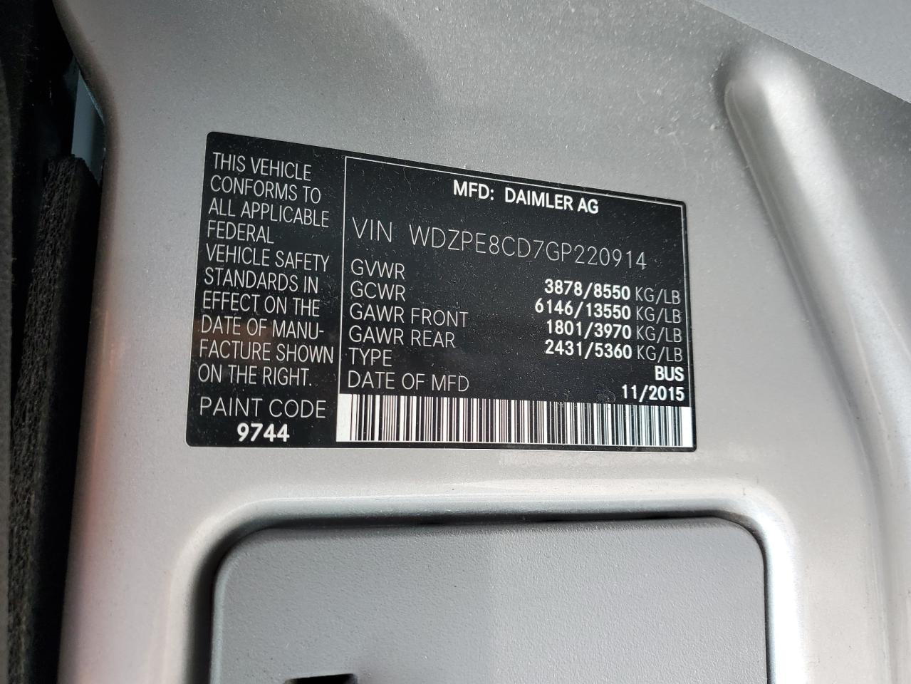 wdzpe8cd7gp220914 WDZPE8CD7GP220914 2016 Mercedes-Benz Sprinter 2500