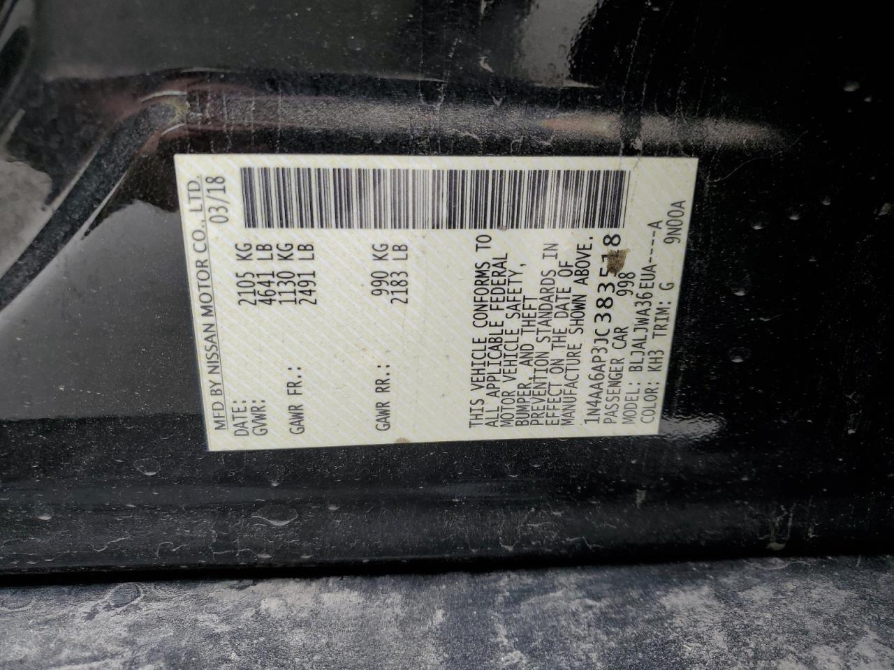 2018 Nissan Maxima 3.5S VIN: 1N4AA6AP3JC383518 Lot: 65181505