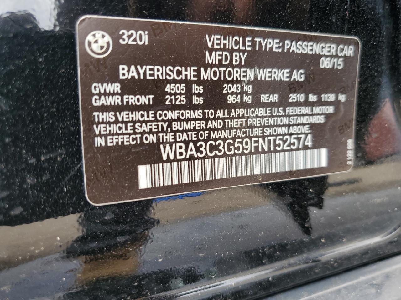 2015 BMW 320 I xDrive VIN: WBA3C3G59FNT52574 Lot: 64369815
