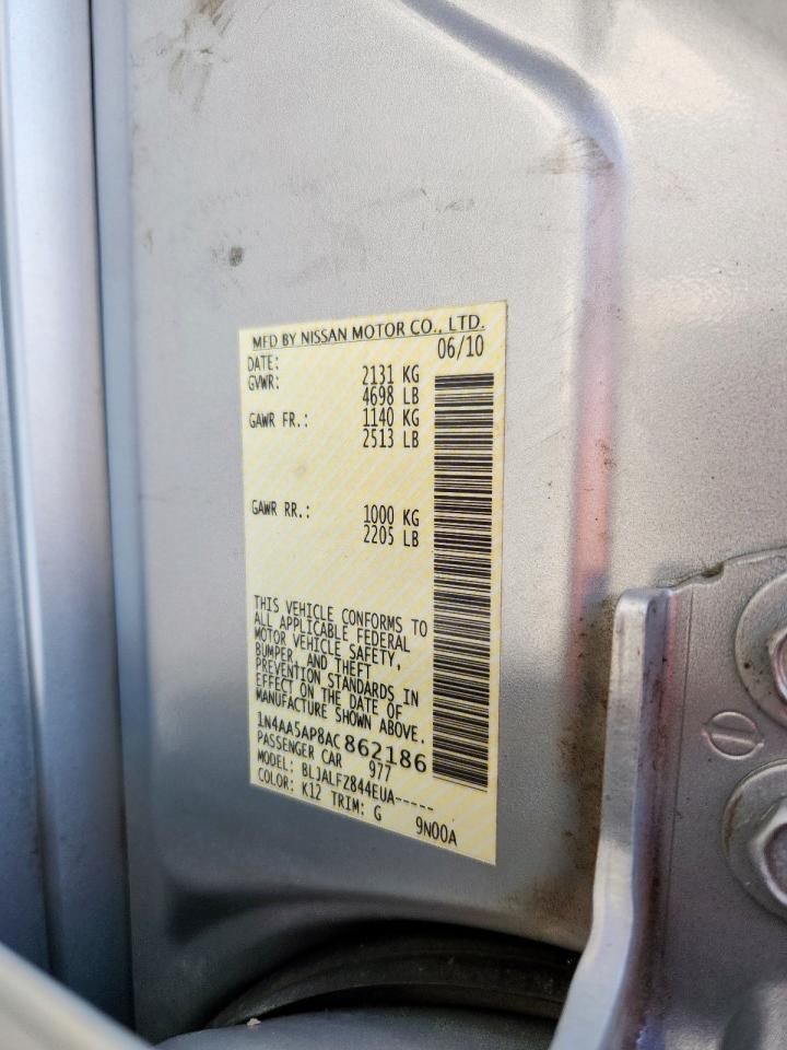 2010 Nissan Maxima S VIN: 1N4AA5AP8AC862186 Lot: 66384255