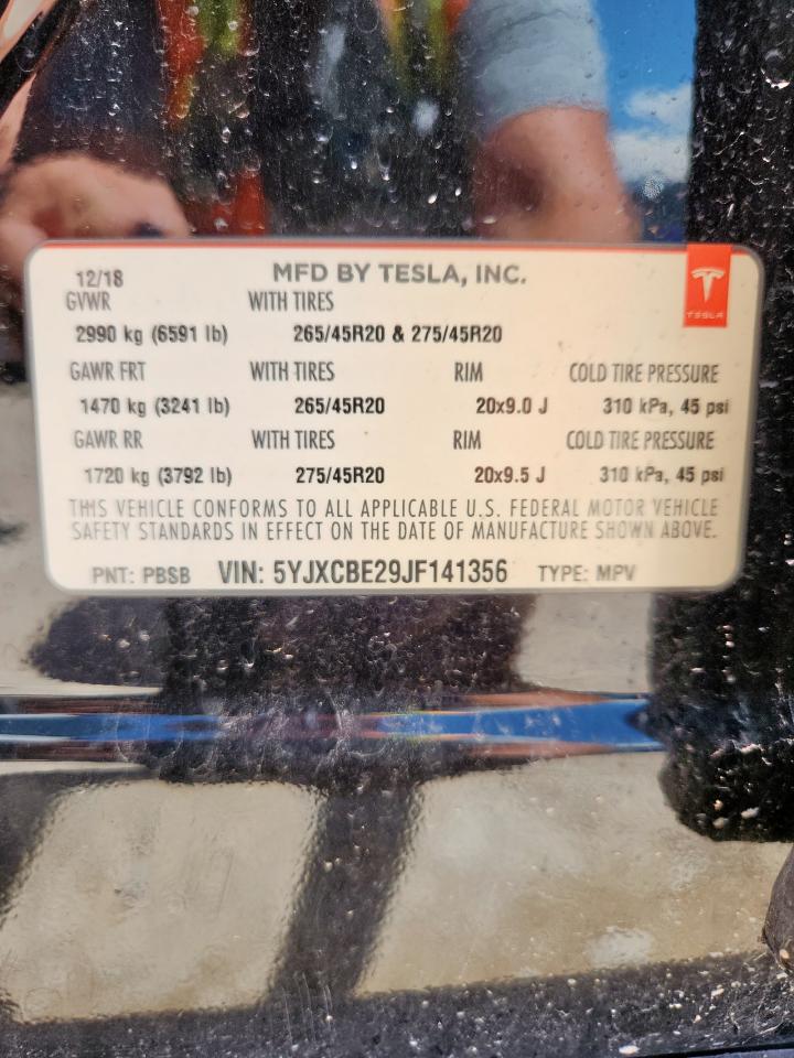 2018 Tesla Model X VIN: 5YJXCBE29JF141356 Lot: 64262045