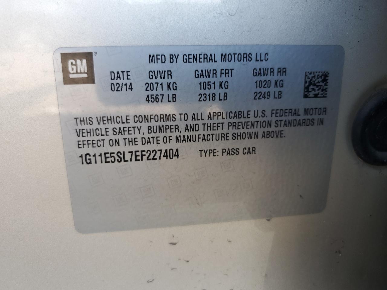 2014 Chevrolet Malibu 2Lt VIN: 1G11E5SL7EF227404 Lot: 63289085