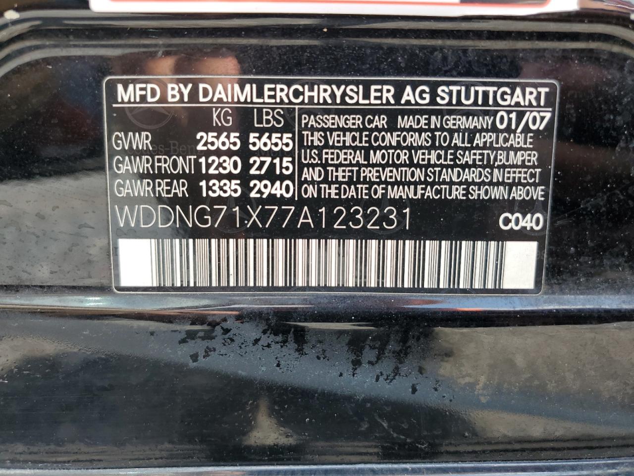 2007 Mercedes-Benz S 550 VIN: WDDNG71X77A123231 Lot: 65249845