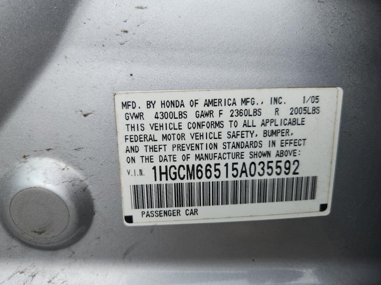 2005 Honda Accord Ex VIN: 1HGCM66515A035592 Lot: 64698535
