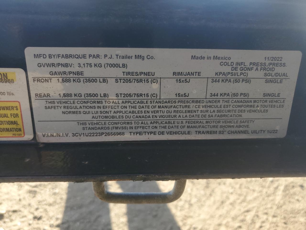 2023 Pj Trailer VIN: 3CV1U2223P2656968 Lot: 61776285