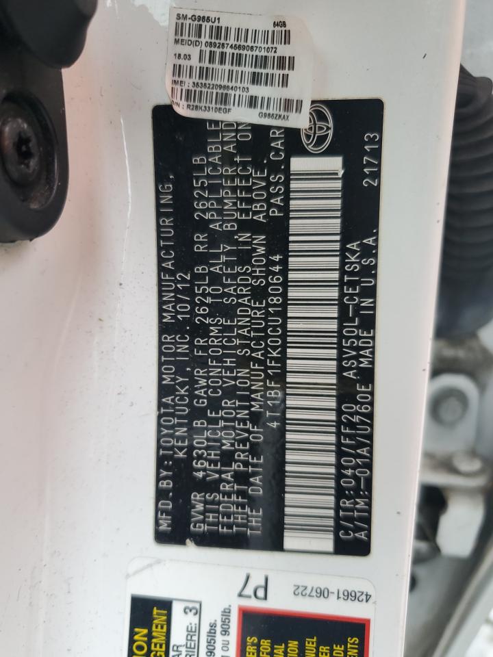 4t1bf1fk0cu180644 4T1BF1FK0CU180644 2012 Toyota Camry Base