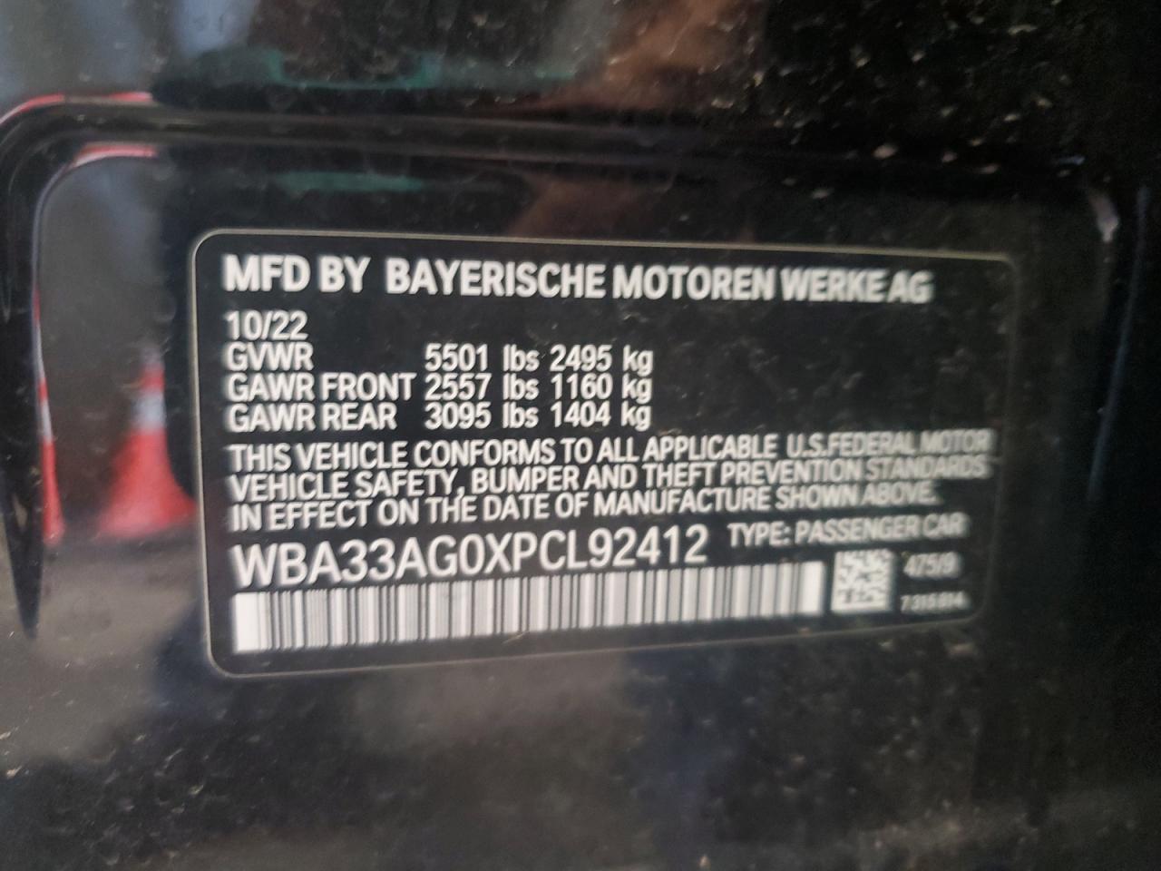 2023 BMW 530Xe VIN: WBA33AG0XPCL92412 Lot: 65188815