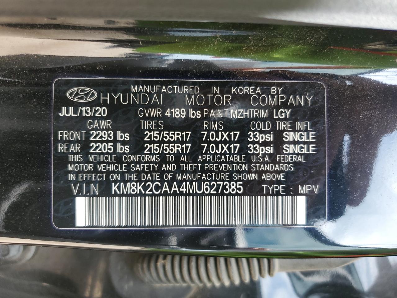 2021 Hyundai Kona Sel VIN: KM8K2CAA4MU627385 Lot: 63937165