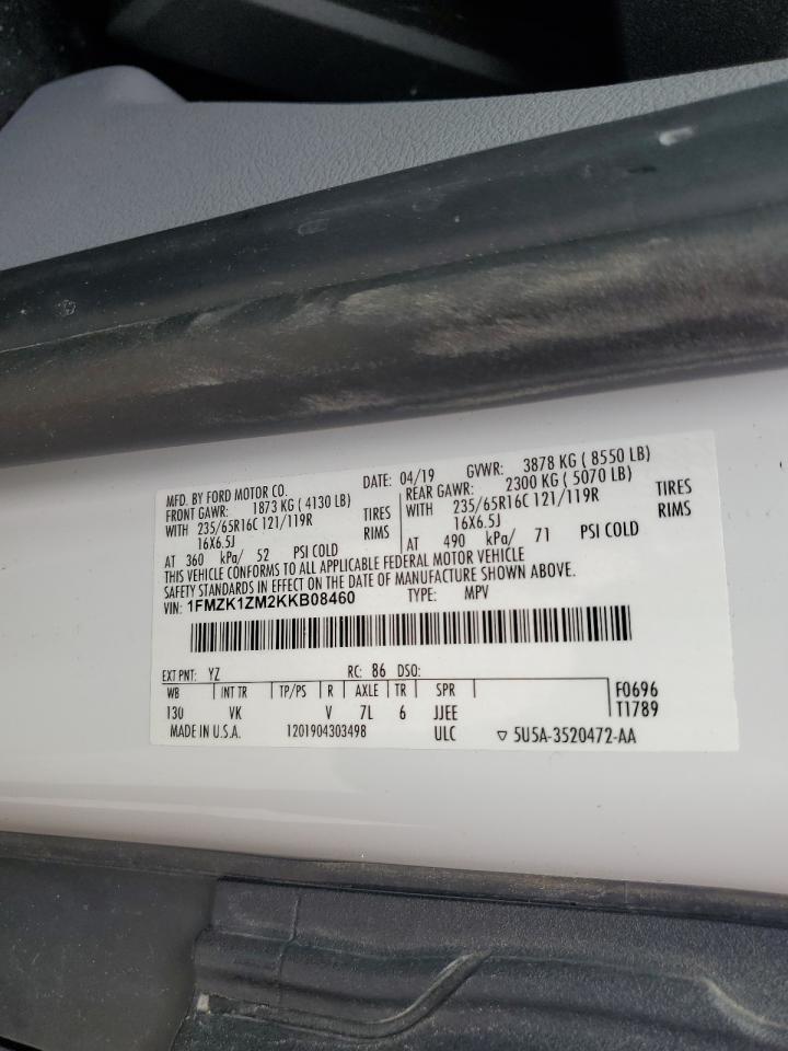 2019 Ford Transit T-150 VIN: 1FMZK1ZM2KKB08460 Lot: 63184865