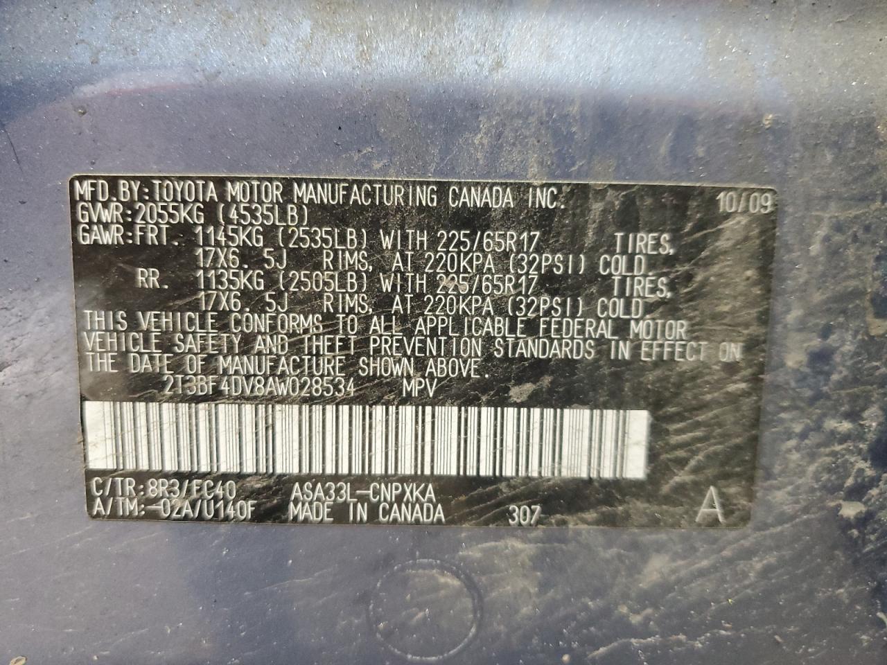 2010 Toyota Rav4 VIN: 2T3BF4DV8AW028534 Lot: 64206915