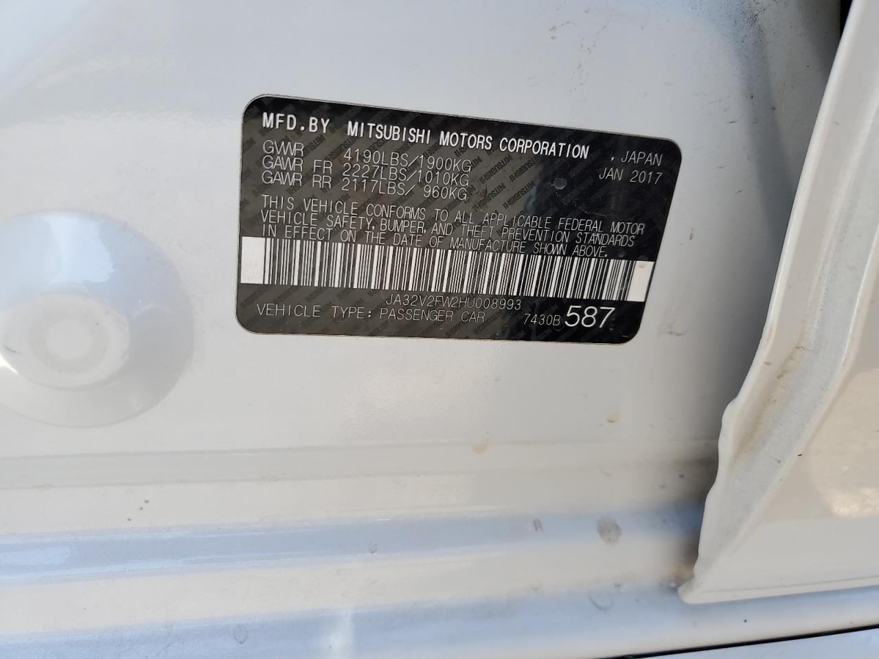 2017 Mitsubishi Lancer Es VIN: JA32V2FW2HU008993 Lot: 66622285