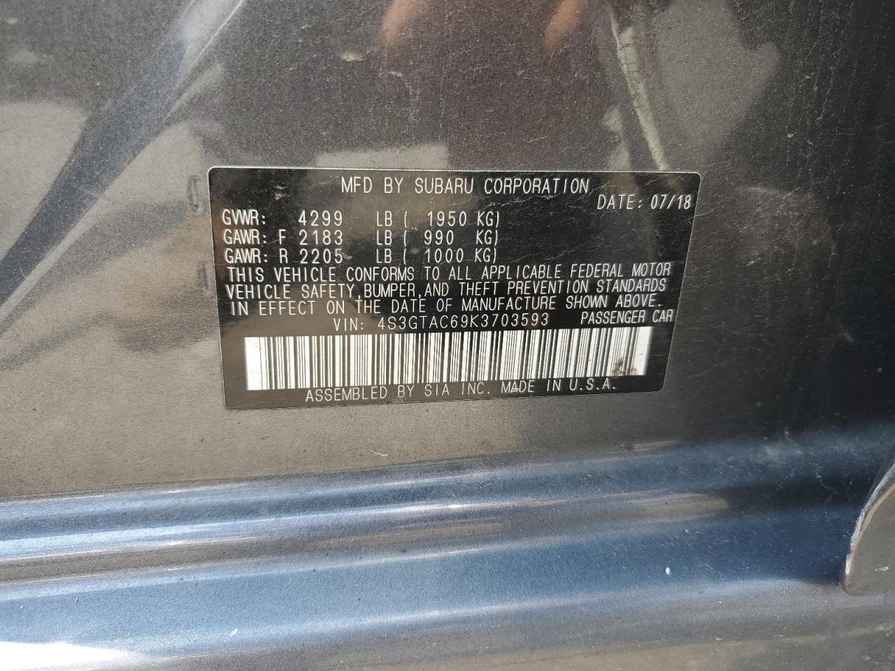 2019 Subaru Impreza Premium VIN: 4S3GTAC69K3703593 Lot: 62719335