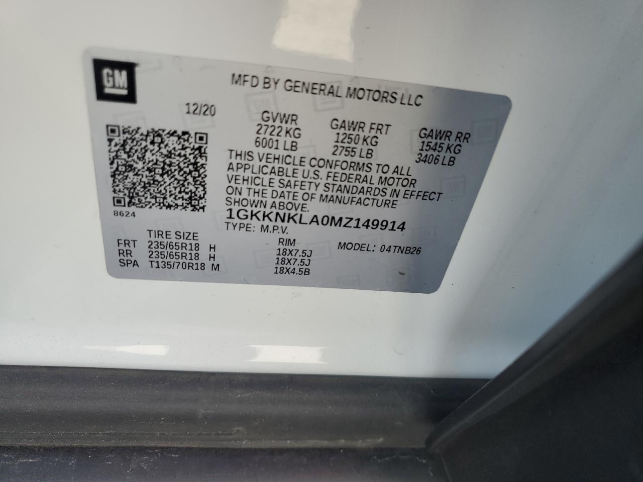 2021 GMC Acadia Sle VIN: 1GKKNKLA0MZ149914 Lot: 63340425