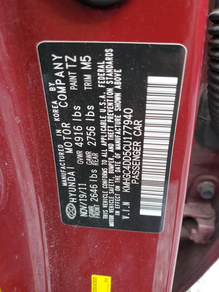 2012 Hyundai Genesis 3.8L VIN: KMHGC4DD5CU177940 Lot: 63188165