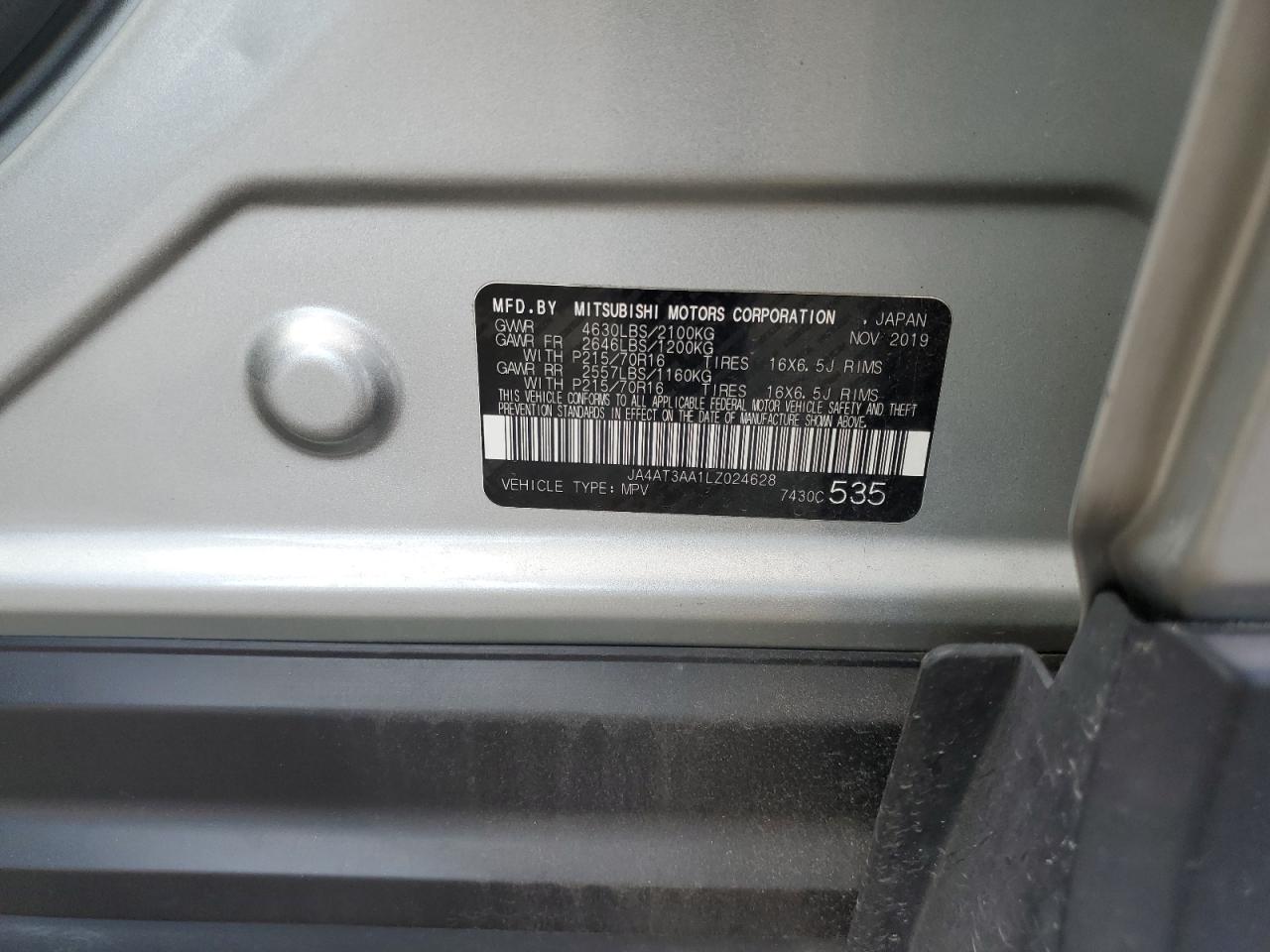 2020 Mitsubishi Eclipse Cross Es VIN: JA4AT3AA1LZ024628 Lot: 64071105