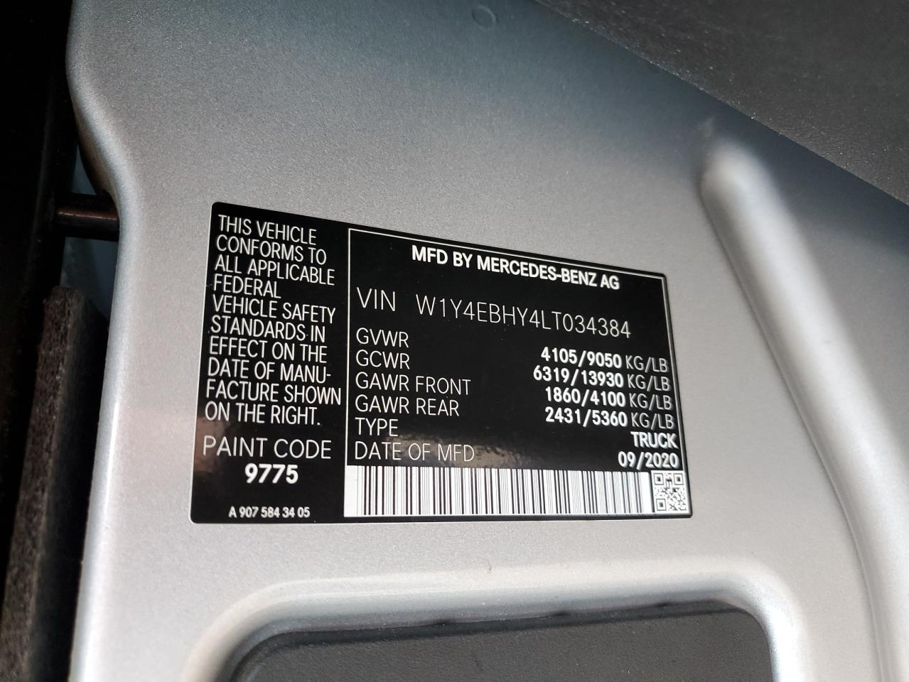 w1y4ebhy4lt034384 W1Y4EBHY4LT034384 2020 Mercedes-Benz Sprinter 2500