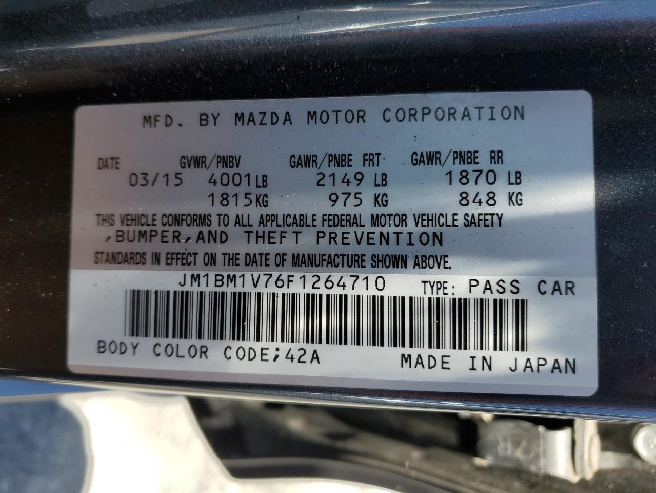 2015 Mazda 3 Touring VIN: JM1BM1V76F1264710 Lot: 67125135