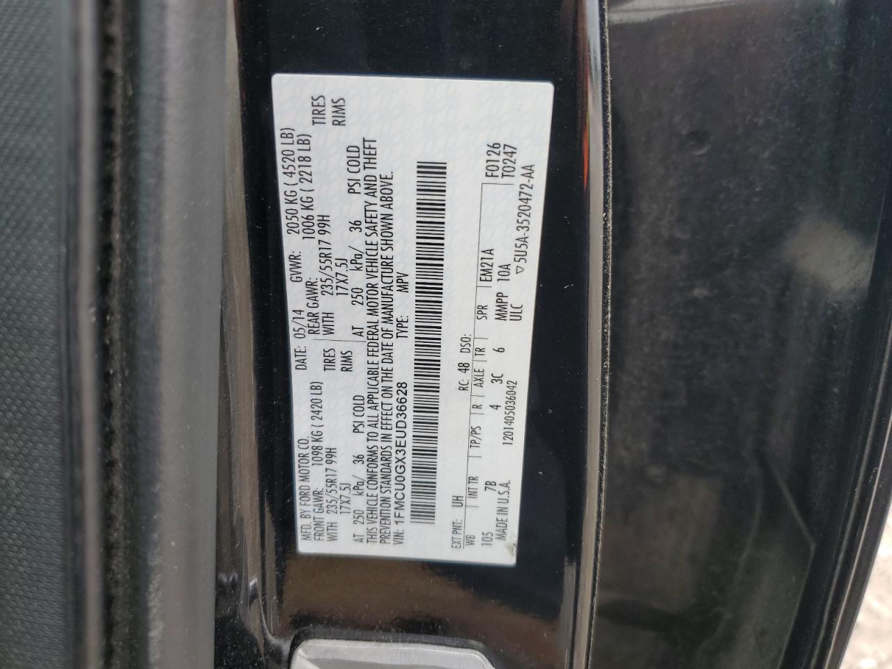 2014 Ford Escape Se VIN: 1FMCU0GX3EUD36628 Lot: 65259355