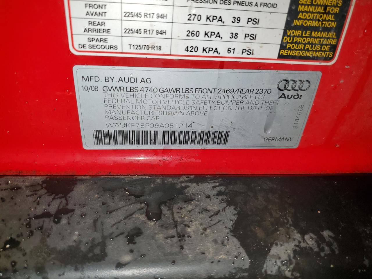 2009 Audi A3 2.0T Quattro VIN: WAUKF78P09A051214 Lot: 63047245