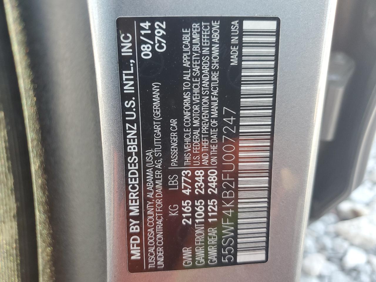 2015 Mercedes-Benz C 300 4Matic VIN: 55SWF4KB2FU007247 Lot: 64770405