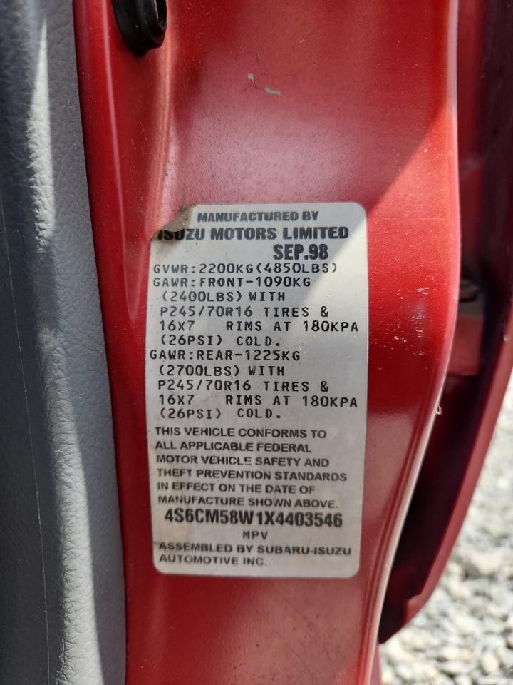 1999 Honda Passport Ex VIN: 4S6CM58W1X4403546 Lot: 63755885