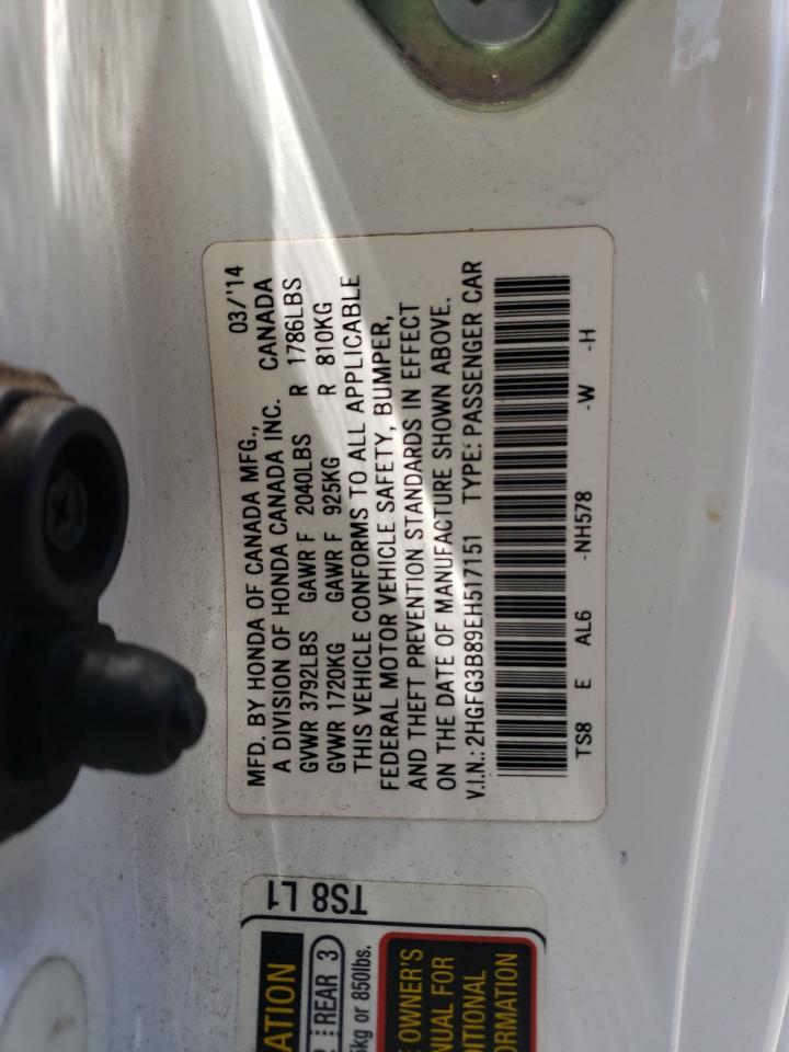2014 Honda Civic Ex VIN: 2HGFG3B89EH517151 Lot: 62946285