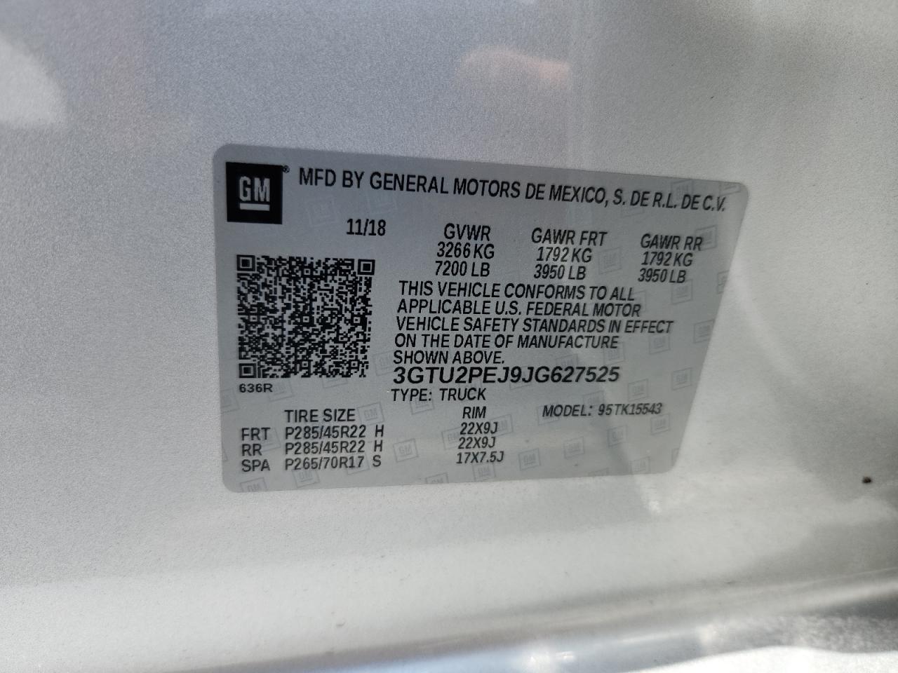 2018 GMC Sierra K1500 Denali VIN: 3GTU2PEJ9JG627525 Lot: 64630715