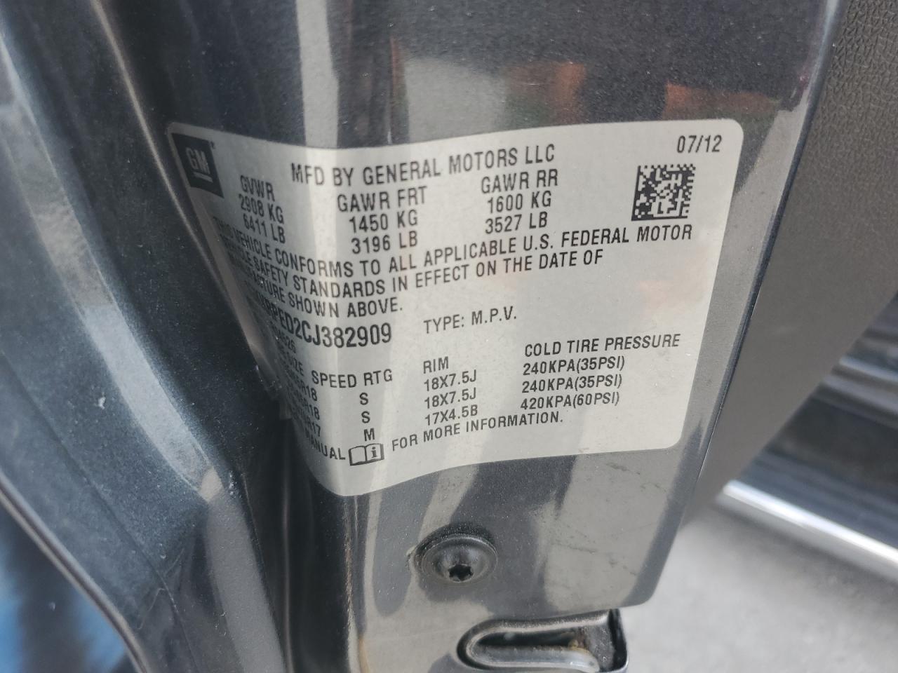 2012 GMC Acadia Sle VIN: 1GKKRPED2CJ382909 Lot: 65146565