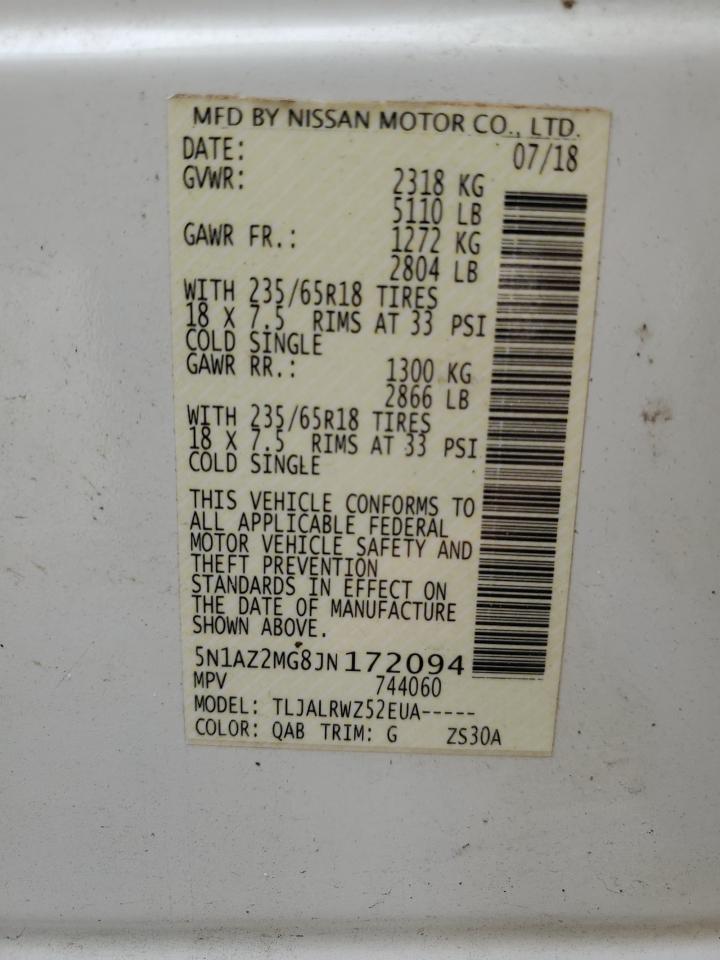 2018 Nissan Murano S VIN: 5N1AZ2MG8JN172094 Lot: 65965035