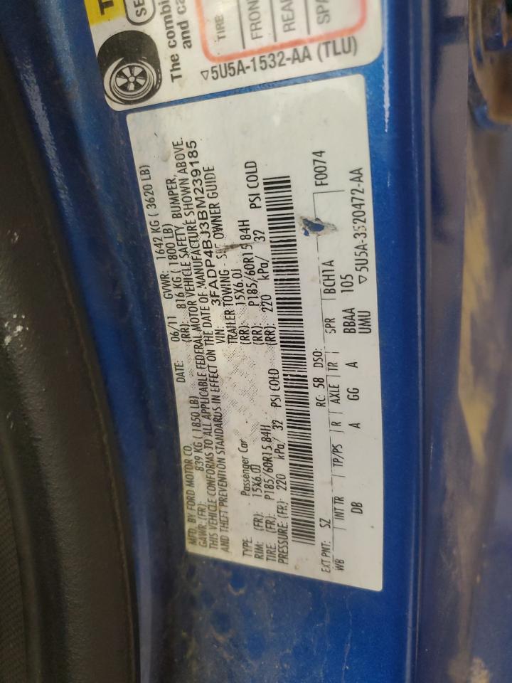 2011 Ford Fiesta Se VIN: 3FADP4BJ3BM239185 Lot: 64174385