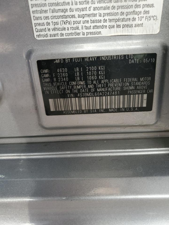2010 Subaru Legacy 3.6R Limited VIN: 4S3BMDL60A2247481 Lot: 64463615