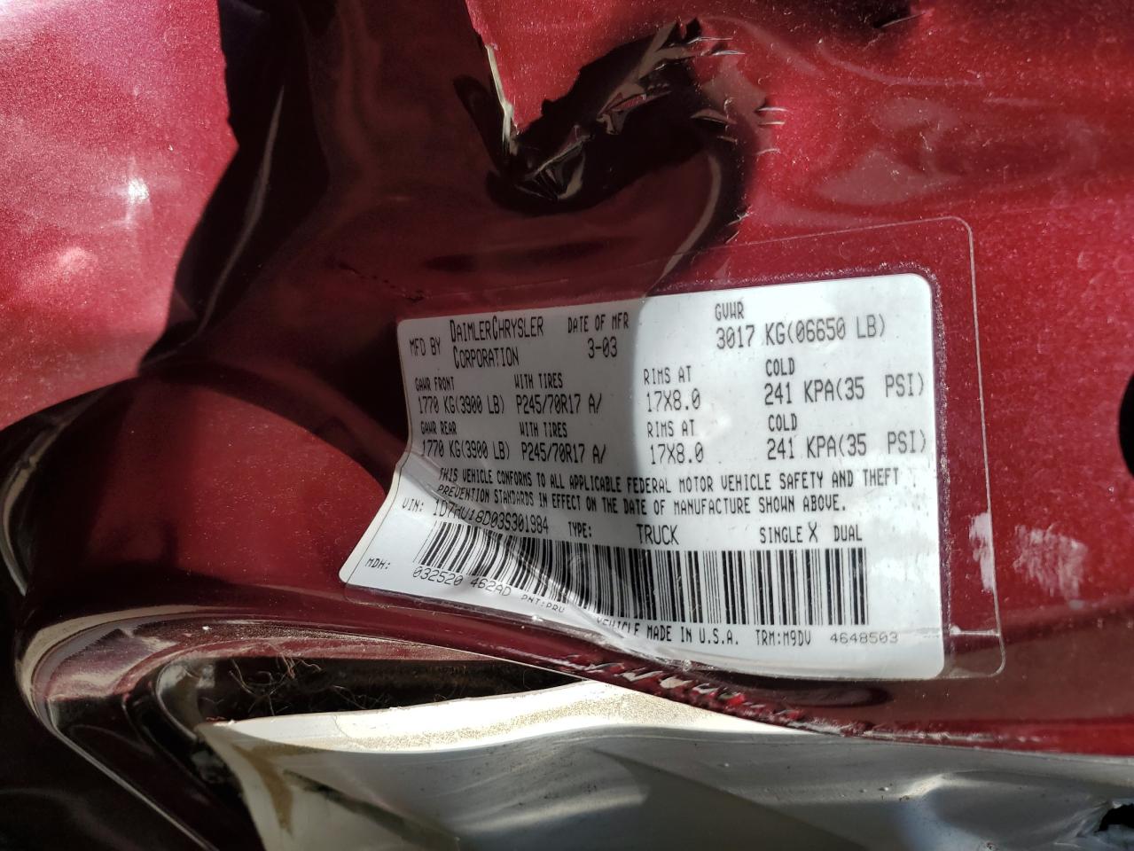 1d7hu18d03s301984 1D7HU18D03S301984 2003 Dodge Ram 1500 St