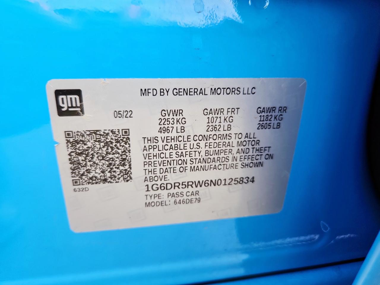 2022 Cadillac Ct5-V VIN: 1G6DR5RW6N0125834 Lot: 62963695