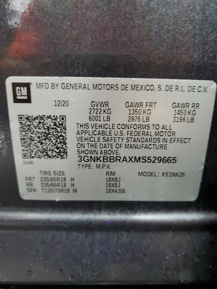 2021 Chevrolet Blazer 1Lt VIN: 3GNKBBRAXMS529665 Lot: 66472495