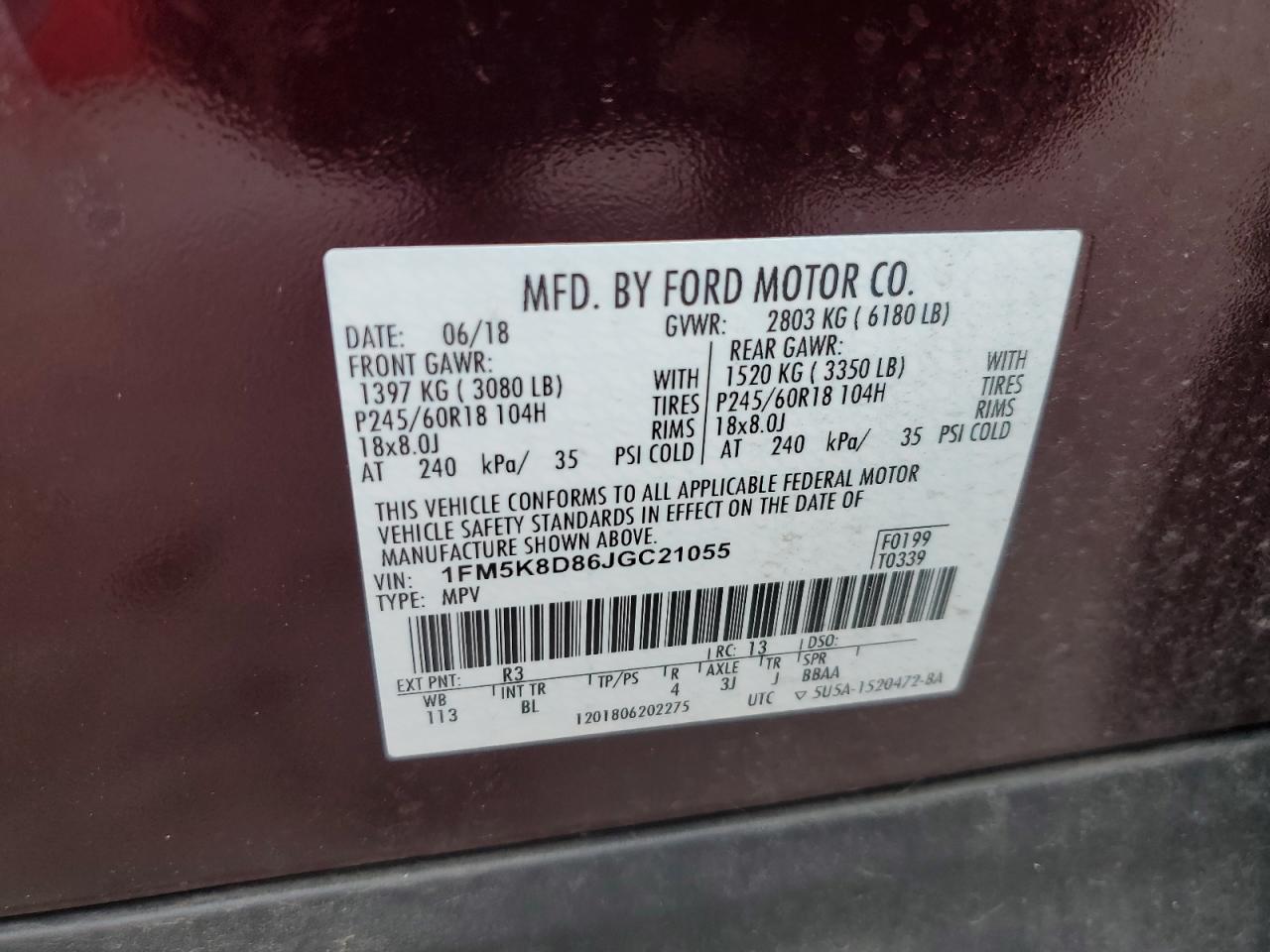 2018 Ford Explorer Xlt VIN: 1FM5K8D86JGC21055 Lot: 65515705
